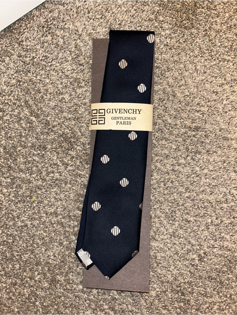 NWT Givenchy Navy Blue and White Geometric Patterned Tie